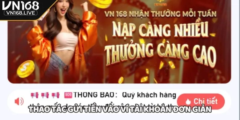 Thao tác gửi tiền vào ví tài khoản đơn giản